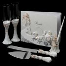 Majestic Pink Cinderella Castle Toasting Flutes, Cake Server, Guestbook & Pen Set