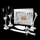 Sparkling Classic Butterfly Toasting Flutes, Cake Server, Guestbook & Pen Set