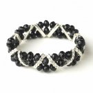 Black Silver Clear Double Line Bracelet 7616