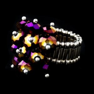 Silver Stretch Ring with Amethyst Aurora Borealis Crystals 473