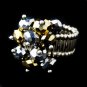 Silver Stretch Ring with Gray and Gold Shadow Crystals 473