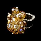 Silver Stretch Ring with Light Topaz Aurora Borealis Crystals 473