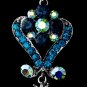 Antique Silver Dark & Teal Blue Chandelier Crystal Earrings 1031