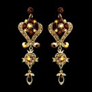 Gold Brown Multi Crystal Chandelier Earrings 1031