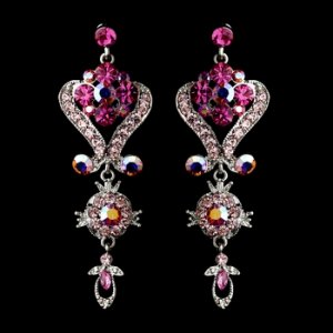Silver Pink Multi Crystal Chandeleir Earrings 1031