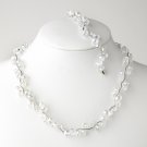 Clear Silver Clear Butterfly Necklace Bracelet Set 7614