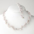 Pink Silver Clear Butterfly Necklace Bracelet Set 7614