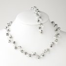 Silver Clear Silver Butterfly Necklace Bracelet Set 7614