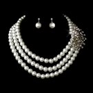 Silver White Necklace Earring Set 12508