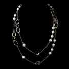 Silver Gold Pearl 48" Necklace 7987