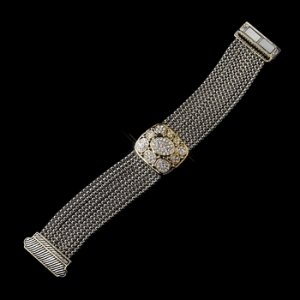 Linked Chain w/ Silver Clear Center and Gold Trim Bracelet 7969