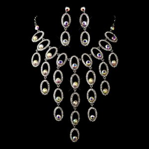 Silver Clear AB Necklace Earring Set 8533