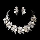 Silver CZ & Pearl Necklace Earring Set 1268