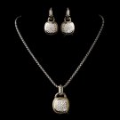 Silver Clear w/ Gold Trim Necklace Earring 7994