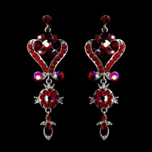 Silver Red Multi Crystal Chandelier Earrings 1031