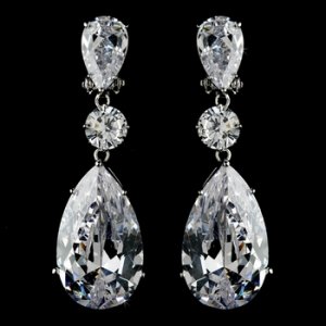 Breathtaking Large Cubic Zirconium Drop Clip On Bridal Earrings E 5383