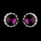 Silver Clear and Amethyst Center Stone Clip On Rhinestone Earring E 4722