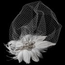 Vintage Couture Feather Bridal Headpiece with Bird Cage Veil Clip 476 (White or Ivory)