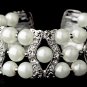 Silver Clear & White Coil Cuff Pearl Bracelet 2519