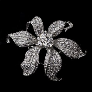 Large Silver Clear Flower Barrette 5