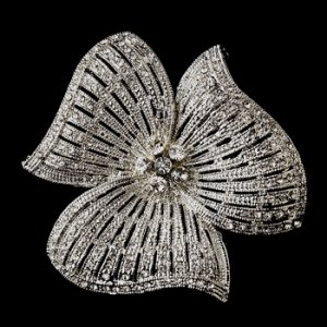 Silver Crystal Flower Brooch 168