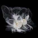 Silver Ivory with Birdcage Veil Hair Clip 1139