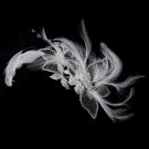 Silver and White Feather Hair Comb 911
