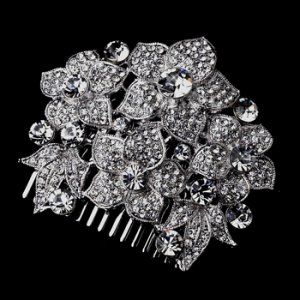 Silver Clear Floral Comb 915