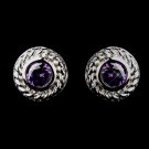 Vintage Silver CZ Amethyst Stud Earrings 3587