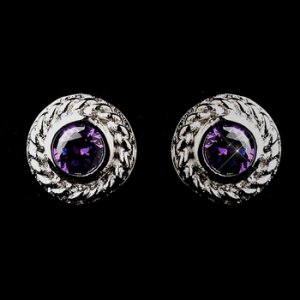 Vintage Silver CZ Amethyst Stud Earrings 3587