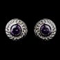 Vintage Silver CZ Amethyst Stud Earrings 3587