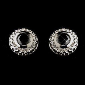 Vintage Silver CZ Black Stud Earrings 3587