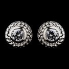 Vintage Silver CZ Clear Stud Earrings 3587
