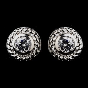 Vintage Silver CZ Clear Stud Earrings 3587