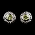Vintage Silver CZ Peridot Stud Earrings 3587
