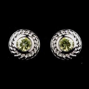 Vintage Silver CZ Peridot Stud Earrings 3587