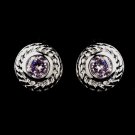 Vintage Silver CZ Pink Stud Earrings 3587
