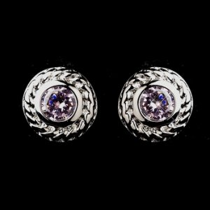 Vintage Silver CZ Pink Stud Earrings 3587