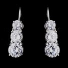 Silver CZ Leverback 3 Stone Earrings 5293