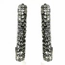 Antique Silver Black Diamond Hoop Earrings 8707