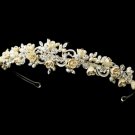 Silver Floral Rhinestone Champagne Elegance Bridal Pearl Headband 7539