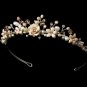 Silver Pink Porcelain Bridal Tiara Headpiece 8142