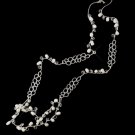 Silver Silk w/ Leaves, Pearls, and Clear Crystals Necklace 7834