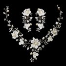 Antique Silver Necklace & Clip Earring Set 1014