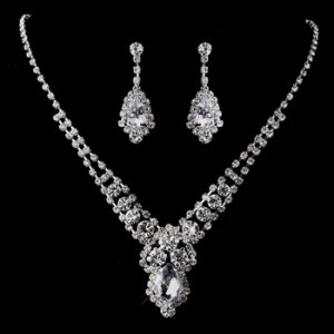 Silver Clear Rhinestone Necklace & Earring Set 12677