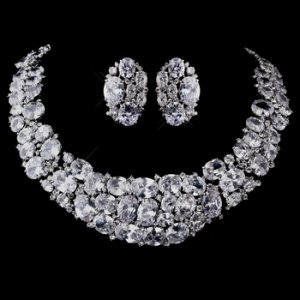 Silver Clear CZ Necklace Earring Set 1293