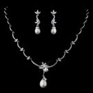 Silver Clear CZ & Pearl Necklace & Earring Set 1294