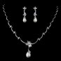 Silver Clear CZ & Pearl Necklace & Earring Set 1294