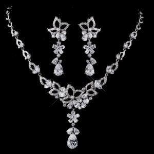 Silver Clear CZ Necklace & Earring Set 1296
