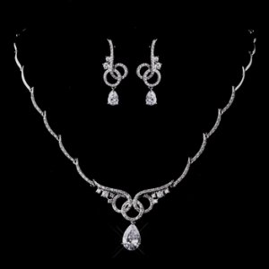 Silver Clear CZ Necklace Earring Set 1298